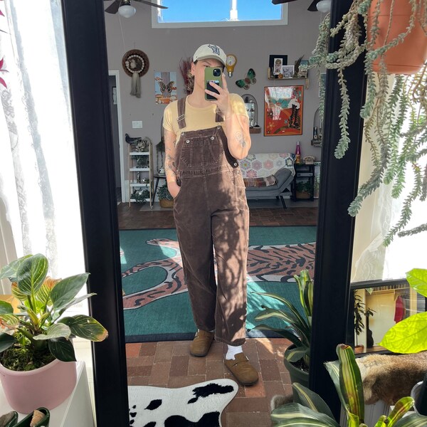 Vintage Faded Chocolate Brown Corduroy overalls Northcrest Jean Co