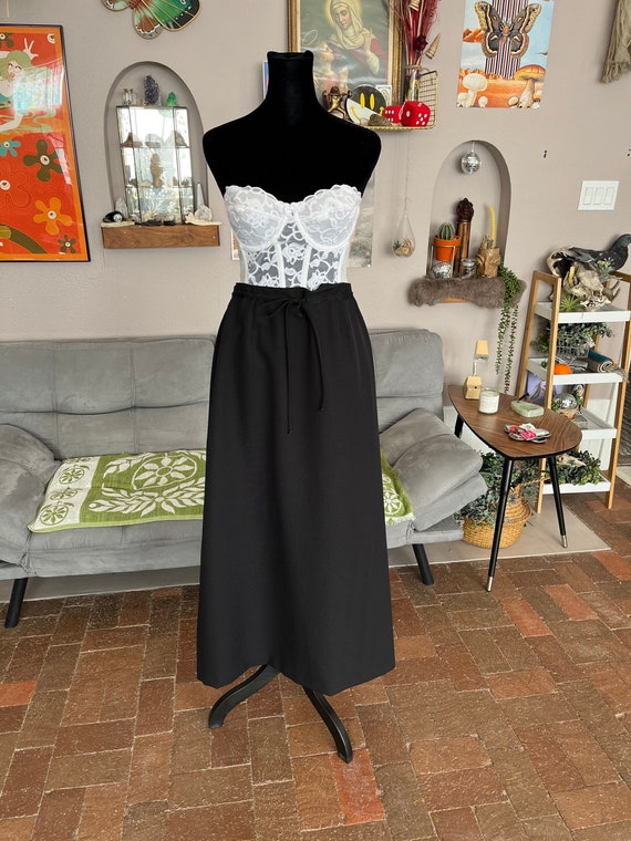 Vintage 90s Black Skirt Drawstring Waist Kathie Le