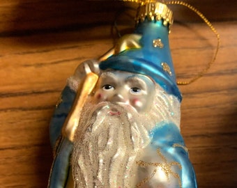 10 Vintage Blue Santa Claus Christmas Tree Ornaments Glass