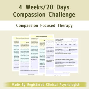 Compassion Practices/ 20 Compassion Exercises/ 4 Weeks Compassion Challenge/ Compassion-focused therapy/ CFT printable/ Mental health record