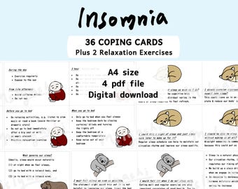 36 insomnia coping cards printable/ coping cards digital download/ cbt for insomnia/ sleep well tips/ insomnia coping cards/ CBT printable