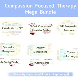 CFT Mega Bundle/ Compassion Focused Therapy/ Self-compassion/ Depression/ Anxiety/ Trauma/ Coping cards/ Emotional health/ Mental health