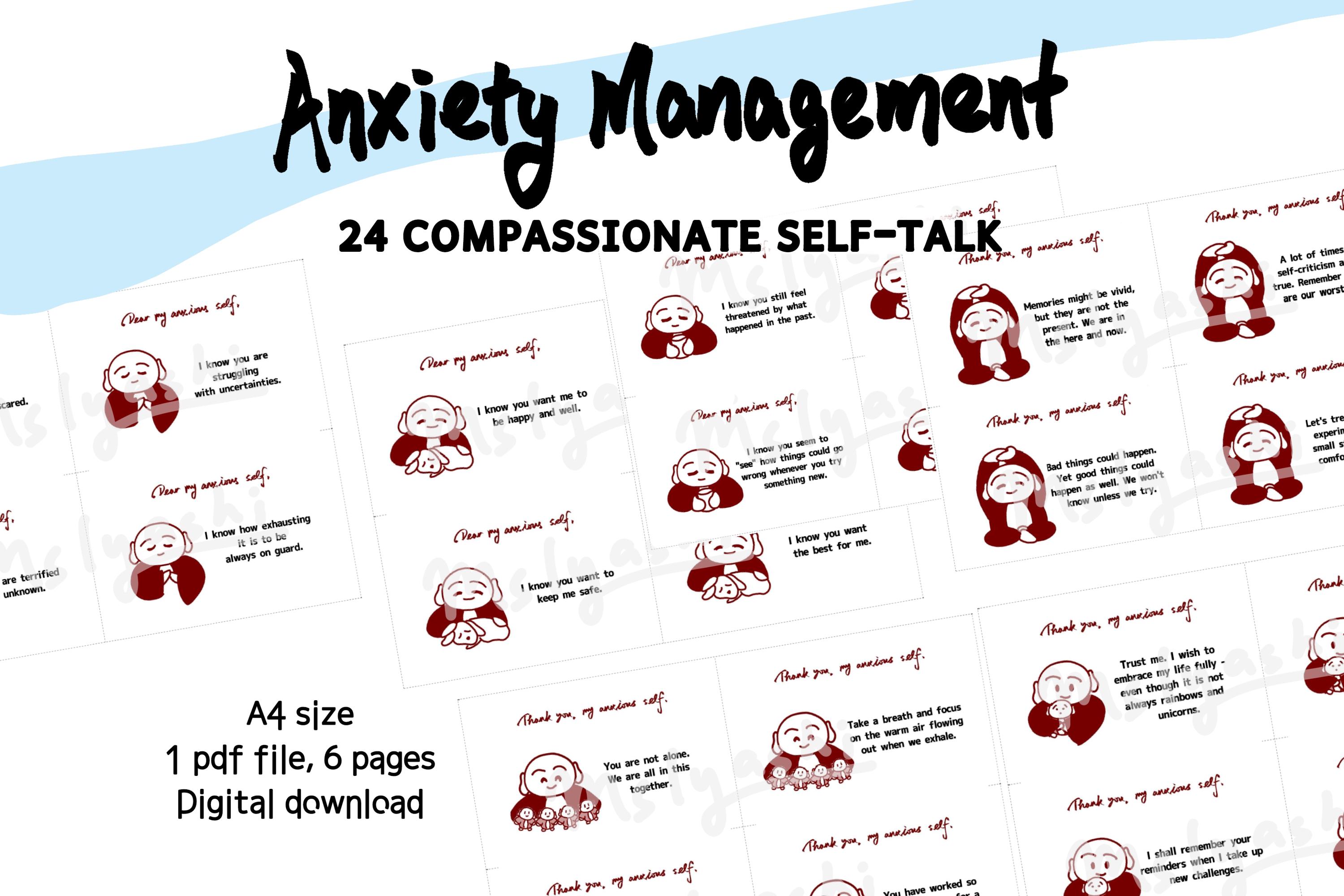 24 anxiety coping cards printable/ coping cards digital download/ compassionate self-talk/ self-compassion cards/ self-love/ CFT printable