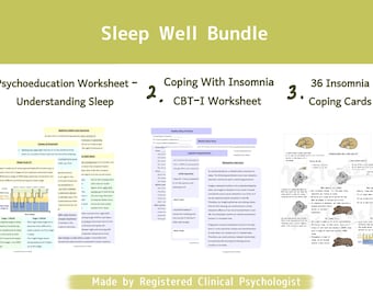 CBT-I Insomnia Worksheets Bundle: Sleep Therapy, Mental Health (Digital Download)