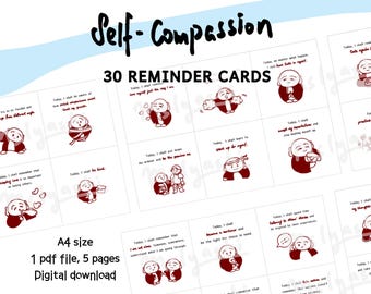 30 self-compassion reminder cards printable/ affirmation cards digital download/ self-care reminder cards/ self-love cards/ CFT printable