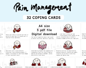 32 pain management coping printable/ pain management coping cards/ CFT pain management/ living with pain/ biopsychosocial pain management