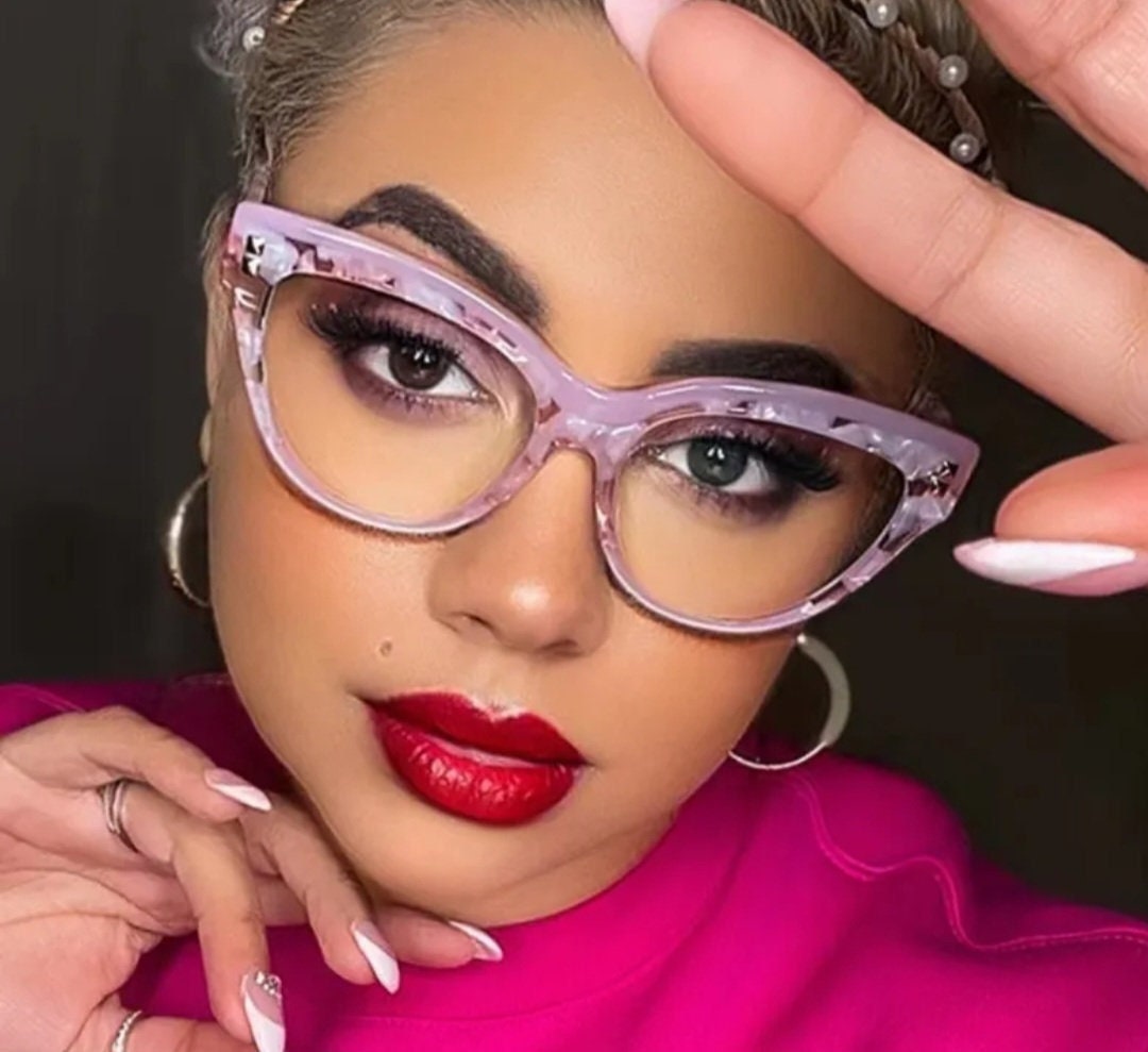 Cateye Glasses Pink Designer UV400 Trendy Eyeglasses for Women Etsy
