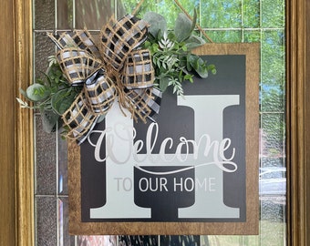 Front Door Decor, Welcome Sign, Last Name, Personalized, Front Door Sign, Front Door Hanger, Year Round Wreath, Front Door Wreath