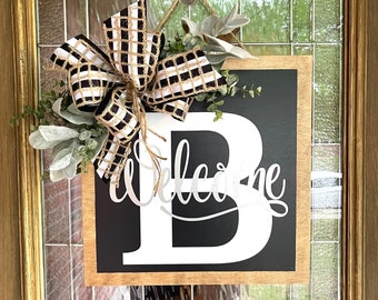 Front Door Decor, Welcome Sign, Last Name, Personalized, Front Door Sign, Front Door Hanger, Year Round Wreath, Front Door Wreath