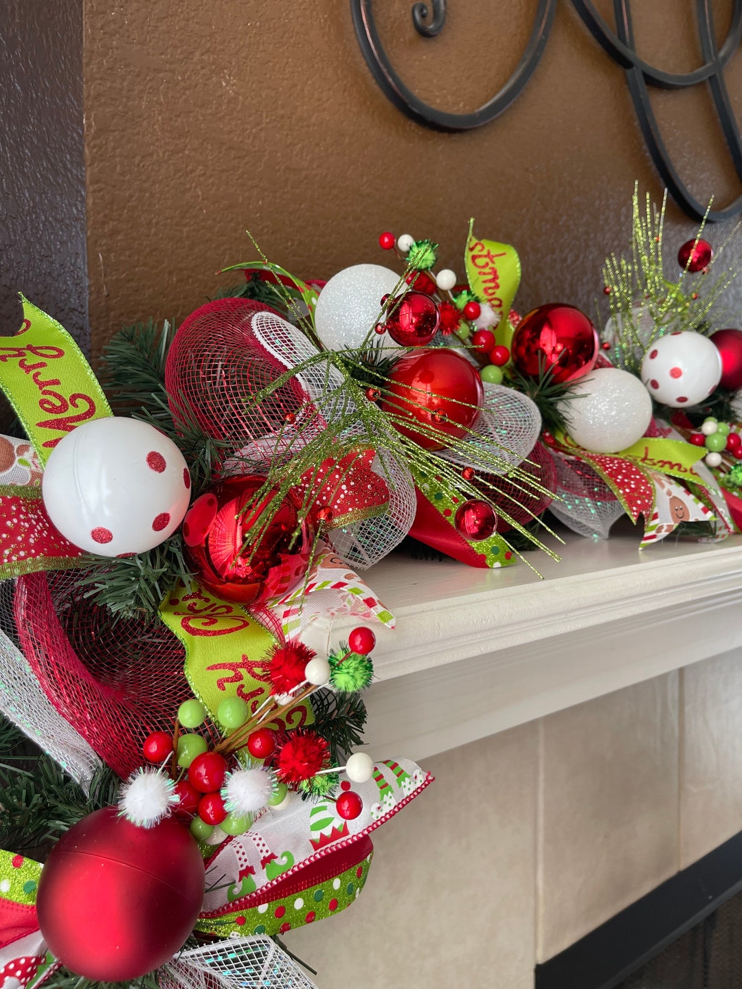 Christmas Garland, Whimsical Christmas Garland, Christmas Fireplace  Garland, Christmas Garland for Mantel, Christmas Garland for Staircase 