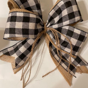 Buffalo Check Bow l Black and White Bow l Burlap Bow l  Wreath Bow l Wreath Center l Black White Wreath Bow l Door Hanger Bow l Wire Bow