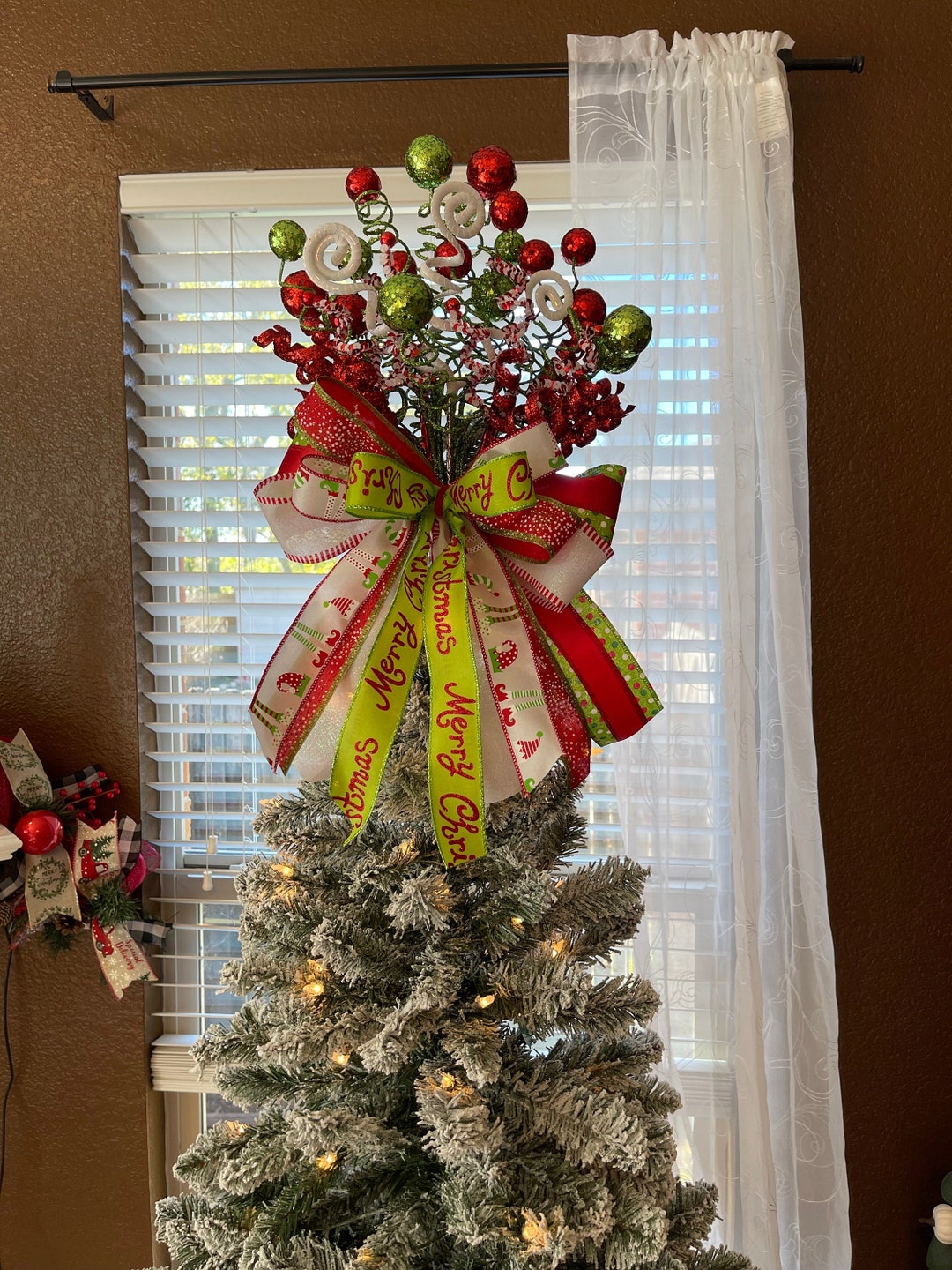 Whimsical Christmas Tree Topper Red and Green Christmas Tree Etsy