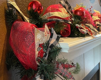 Rustic Farmhouse Christmas Garland, Front Door Garland, Fireplace Garland, Christmas Garland for Mantel, Christmas Garland for Staircase