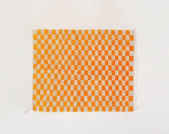 Checkered Moroccan rug in Orange and white| Custom large and small sizes squares rug| Nursery Moroccan rug in Beni ourain sizes