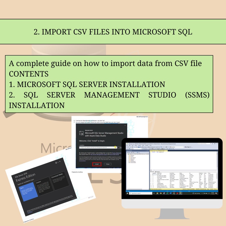 Op de afbeelding: Een screenshot van een computerscherm dat het installatieproces voor Microsoft SQL Server Management Studio laat zien. Het scherm toont een welkomstbericht en een "Installeren"-knop. De tekst "Microsoft SQL Server Management Studio with Azure Data Studio" is zichtbaar op het scherm.