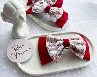 Rosemarrie "Rossie" Hair Bow | Floral Pattern combind with Velvet Bow