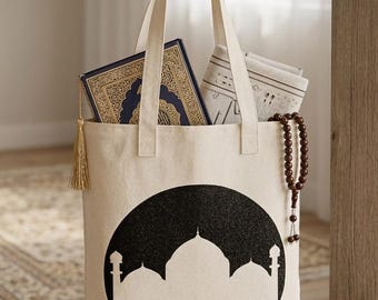 Islamic Canvas Tote Bag, Masjid Essentials, Minimalist Muslimah Bag