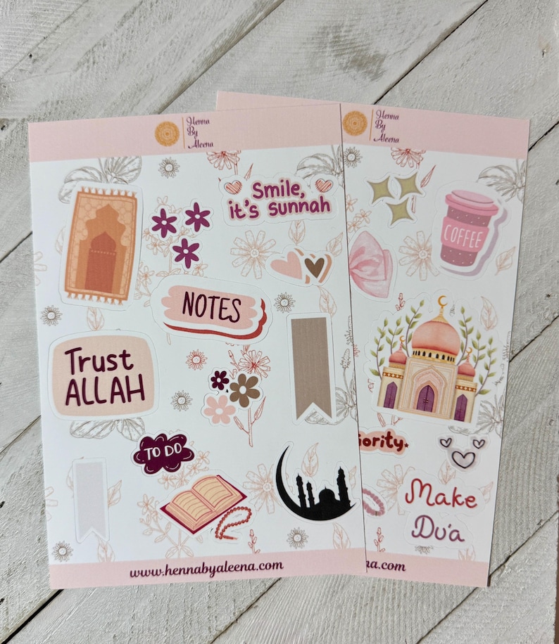 Islamic Planner Stickers: Muslim Journaling, Dua, Mosque (2 Sheets)