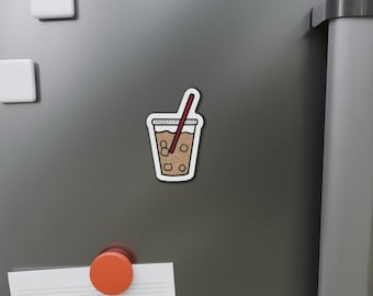 Iced Coffee Magnet: Die-Cut Drink Decal for Refrigerator, Whiteboard Surface