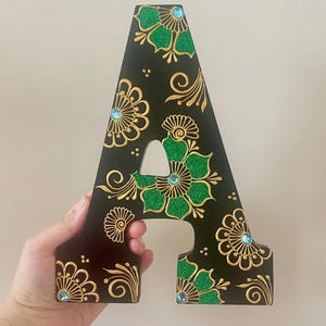 Customized Hand Painted Henna Letters, Mehndi Decor, Henna Party Decor, Wedding Gift, Personalized Wood Letters, Home Decor, Bridesmaid Gift
