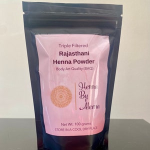 Organic Henna Powder, Rajasthani Henna, Triple Filtered, 100 grams of Henna, Body Art Quality(BAQ), Dark Stain, Brown Henna, Natural Henna