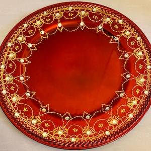 Henna Inspired Charger Plate, Henna Thaal, Charger Plate, Handmade, Wedding Decor, Mehndi Night Decor, Wedding Centerpiece, Customizable