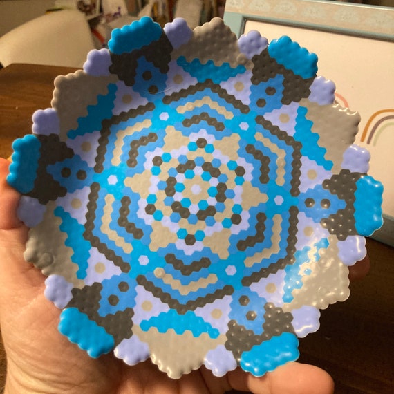 Blue and Gray Geometric Perler Bead Bowl Large Handmade Etsy