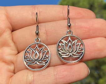 Lotus Flower Dangle Earrings | Handmade Hippie Jewelry