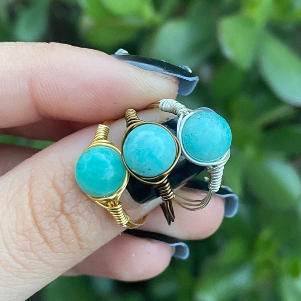 Amazonite Dainty Wire Ring | Crystal Wire Ring, Wire Wrapped Ring, Hippie Ring, Crystal Healing Jewelry, Wire Wrapped Crystal Ring, Dainty