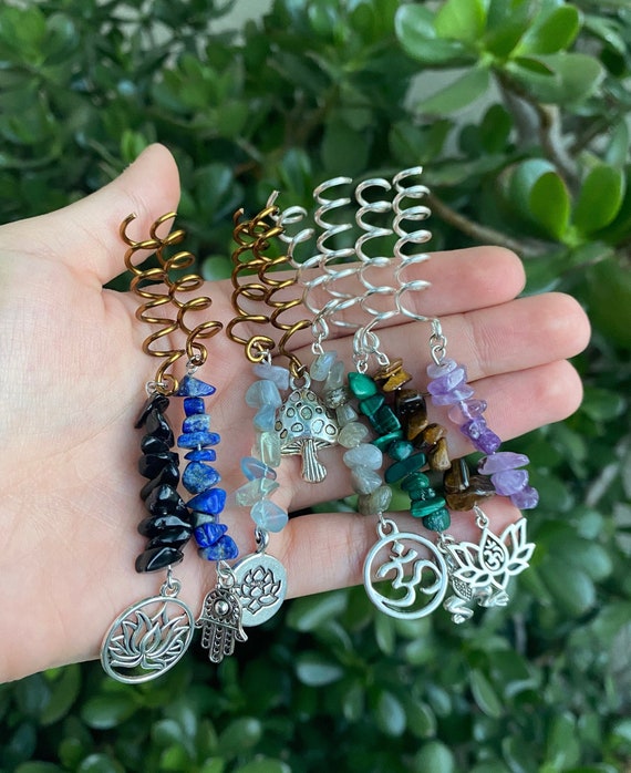 EnlighteningHippie Wire Wrapped Hair Twists with Crystals and Charms | Crystal Hair Accessories, Hippie Hair Accessories, Wire Hair Wrap