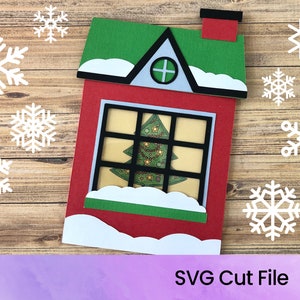 Tarjeta de extracción de cabaña de Navidad SVG Archivo de corte / Tarjeta de Navidad SVG / Archivo de corte Cricut