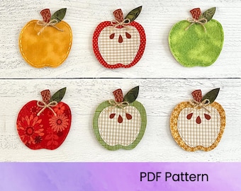 Apfel-Ornament-Muster, bestickter Apfel aus Filz und Stoff, digitaler Download