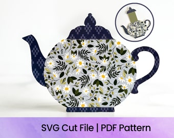 Teekanne Ziehkarte SVG und PDF Muster | Einladung zur Tee-Party | Karte zum Geburtstag, Muttertag, Brautparty