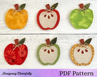 Apple Ornament Pattern, Embroidered Felt and Fabric Apple, Digital Download