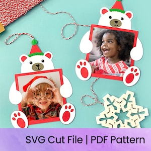 Ijsbeer foto ornament kaart SVG gesneden bestand | Kerstkaart | Kerst Ornament Card Cut-bestand
