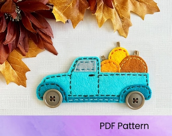 Herbst Vintage LKW Muster, gestickte Filz und Stoff Ornament, digitaler Download