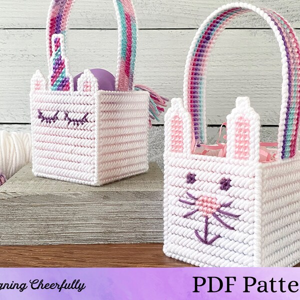 Easter Baskets Stitched Plastic Canvas Patterns - Bunny Easter Basket and Unicorn Easter Basket