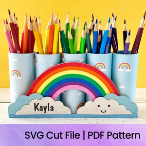 Rainbow SVG Cut File - Rainbow Pencil Holder - SVG en PDF