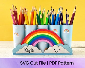 Regenbogen SVG Schnittdatei - Regenbogen Bleistifthalter - SVG und PDF