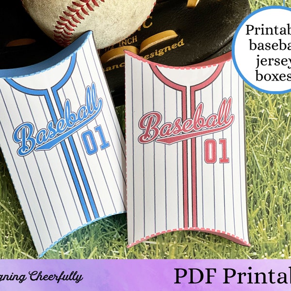 Baseball Jersey Pillow Box, Baseball Party Favors, Printable Digital Download