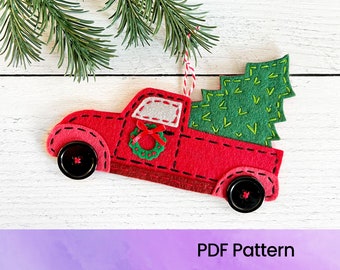 Vintage rote LKW-Ornamentmuster, bestickte Filz- und Stoffverzierung, digitaler Download