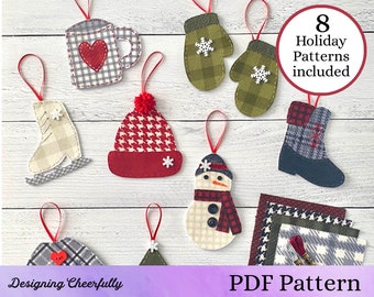 Cozy Christmas Ornament Patterns, Fabric and Felt Embroidered Ornaments, Digital Download