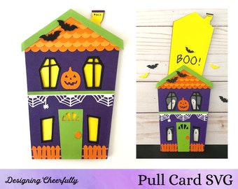 Halloween Haunted House Slider Card - Pull Card - SVG Cut File