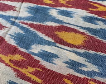 Uzbek Adras, Uzbek Silk Ikat, Beautiful Ikat Fabric, Blue and yellow  Ikat Fabric,