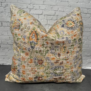 Vintage Pillow Cover, Invisible Zipper, 24x24 Square Pillow Case, Floral Beige, multicolored Coushon, Luxury Pillow Case, Floral Vintage