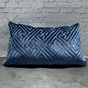 Blue Velvet Decorative Pillow 20X12 Throw Pillow Cover, Invisible Zipper, Rectangular Pillow Case,  Contemporary Coushon Cover,