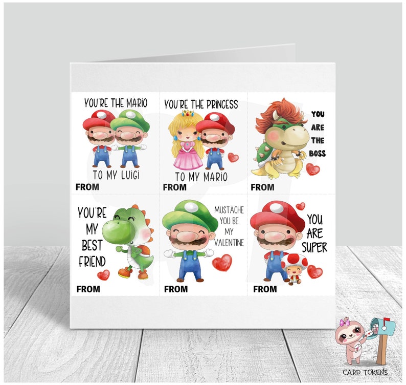 Mario Printable Valentines Digital File Kid Friendly Etsy