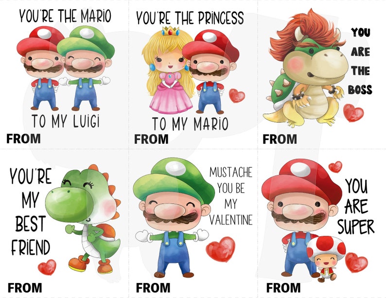Mario Printable Valentines Digital File Kid Friendly Etsy
