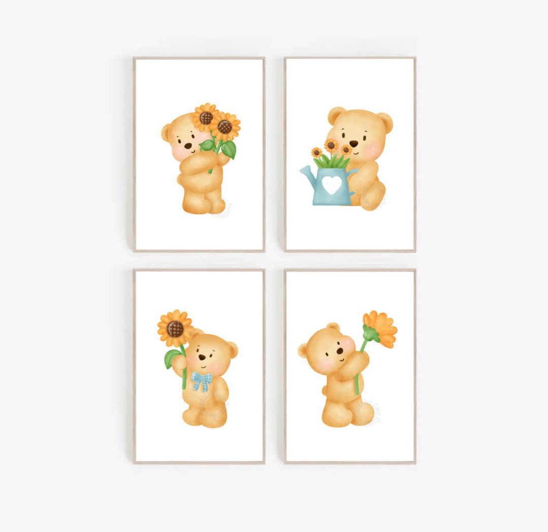 4piece Teddy Bear Nursery Wall Decor Digital Print Cute Etsy