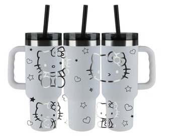 Laser Engraved Cat 40oz Tumbler, Stainless Steel Kitten Cup